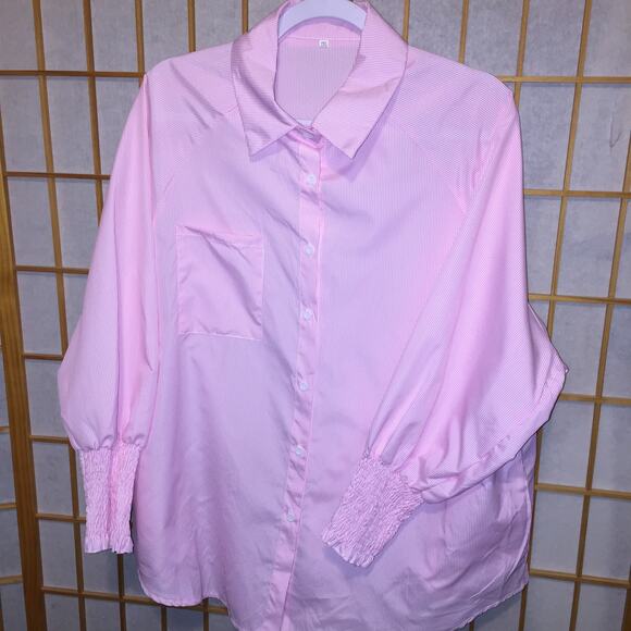 Women's Size 2XL Pink nWhite Pin Striped Polyester Blouse Unbranded NWOT - Picture 1 of 6
